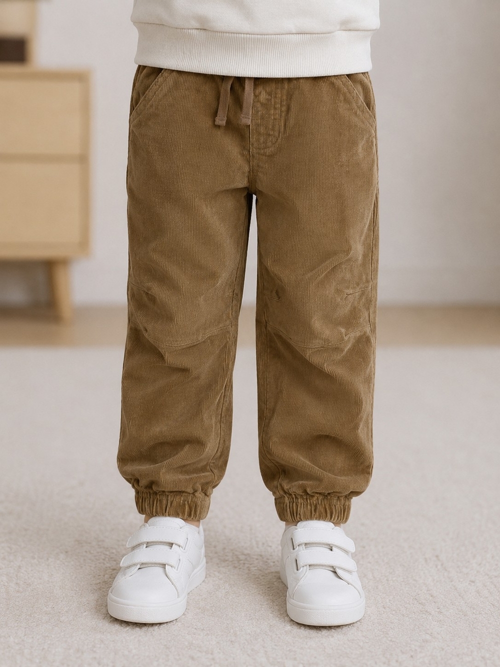Boys Brown Corduroy Jogger Pants Size 4T 100% Cotton Pull-On Elastic Waist